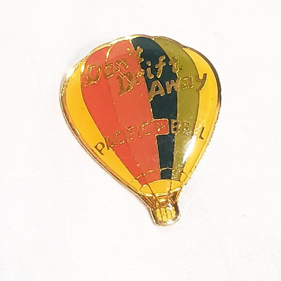 Pacific Bell Advertising Don't Drift Away Hot Air Balloon Lapel Pin 1" Vintage - Picture 2 of 4